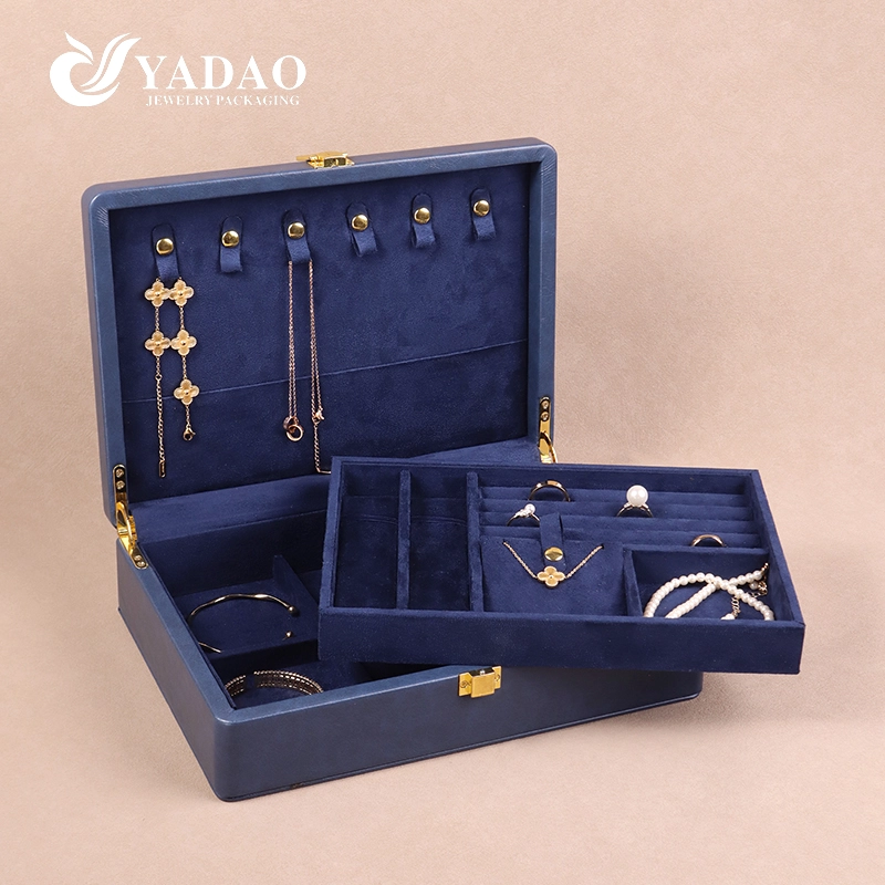 Luxury Blue Perkin Buckle Customized PU Leather Jewelry Box with Velvet Lining