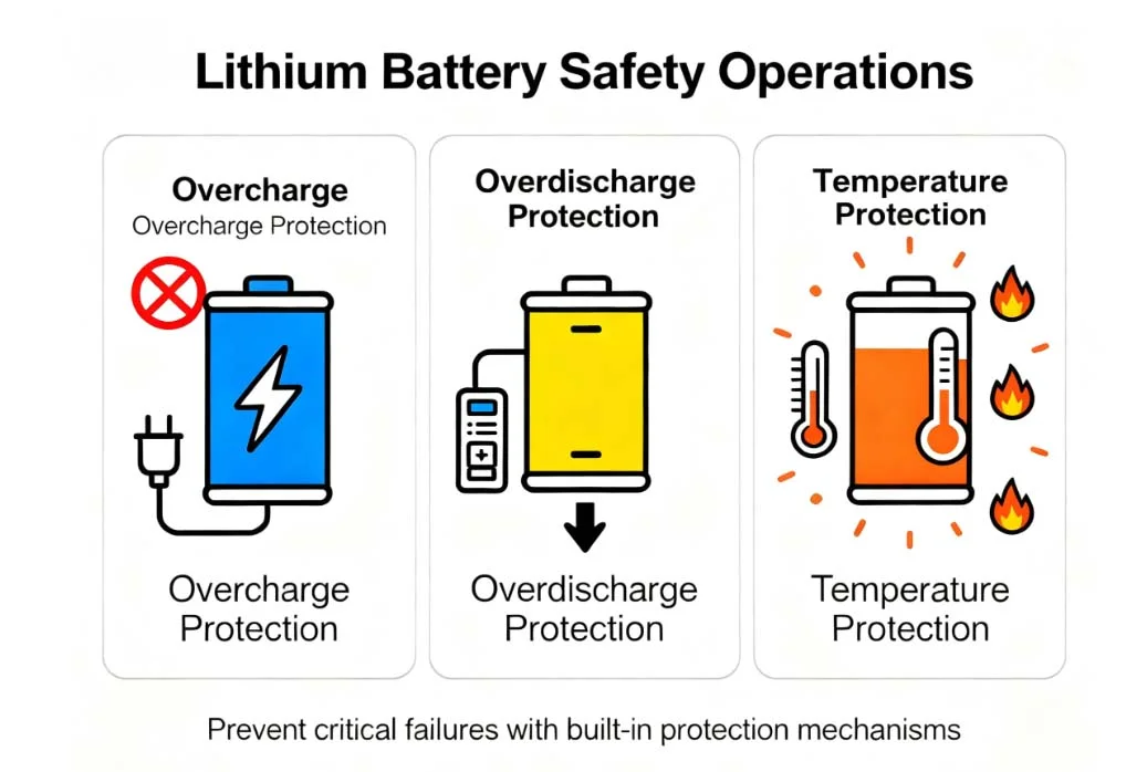 What are the safety requirements for lithium battery charging, discharging operations and electricity usage?