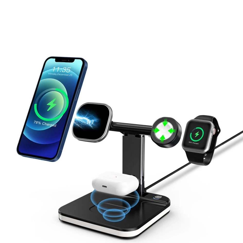 China three in one wireless charger 15w fast qi 2 3in1 3 in 1 fast charging wireless charger for ihones, watches, earbuds manufacturer