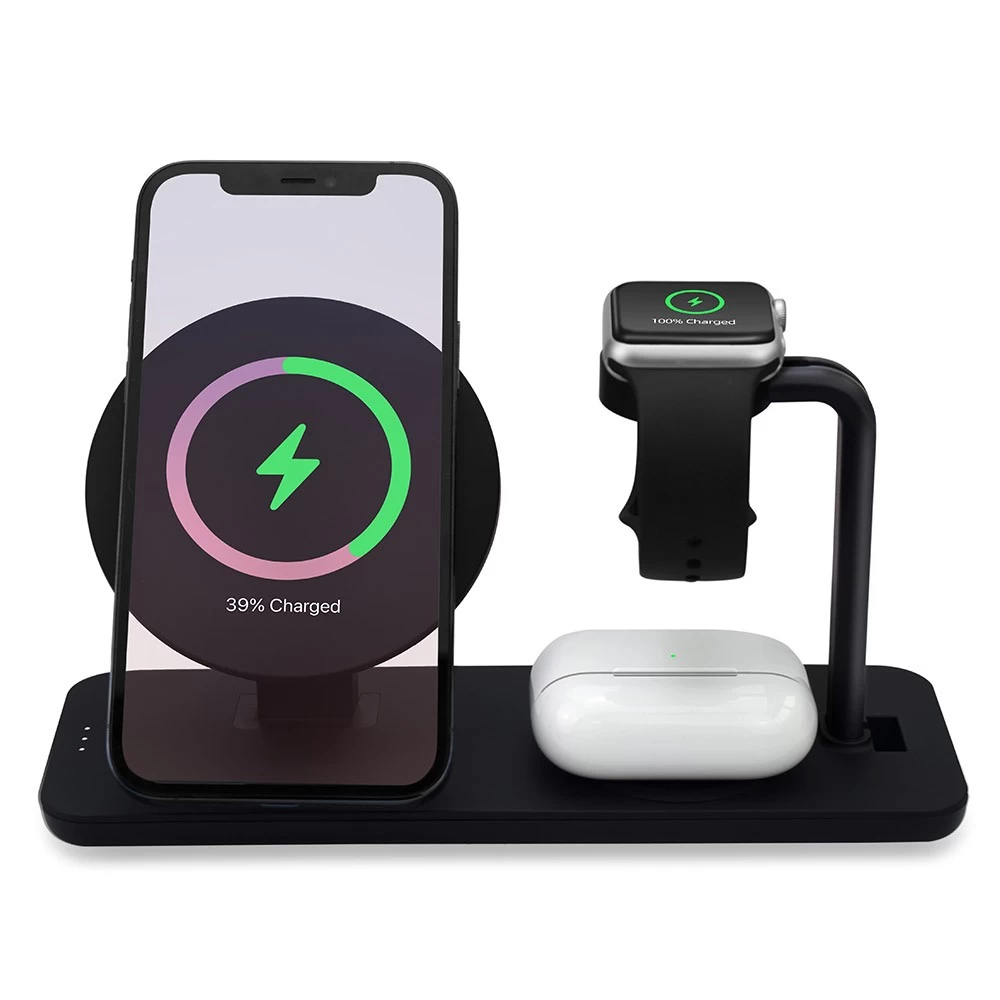 China 3in1 wireless charger 15w fast qi 2 3in1 fast charging wireless charger for ihones, watches, earbuds manufacturer