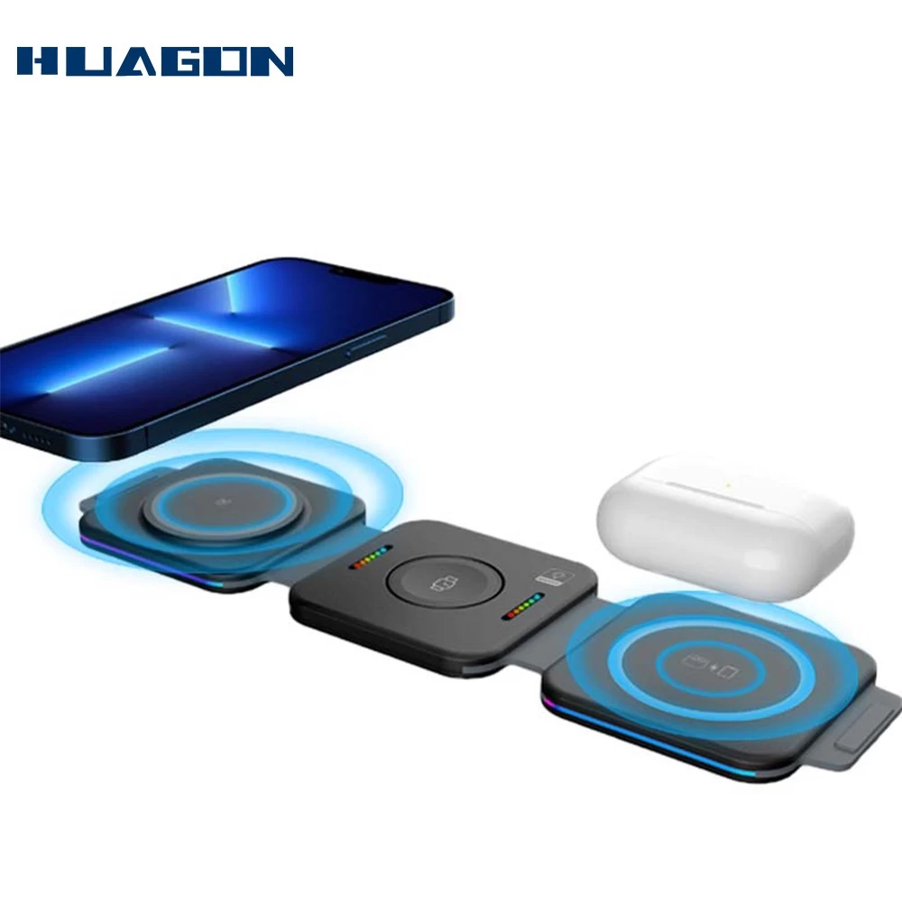 China 3in1 foldable wireless charger three in one wireless charger for iphone for watches for earbuds manufacturer