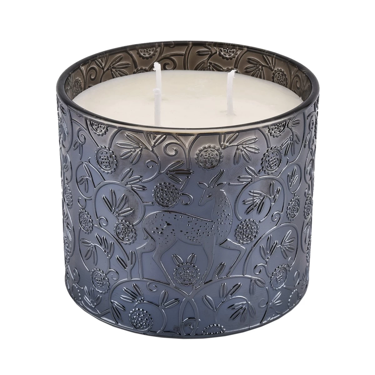 High-quality elegant blue deer pattern glass candle jar for family gifts