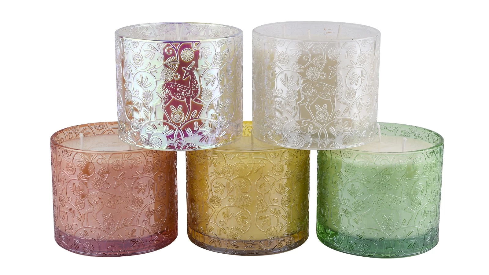 Wholesale Candle Holders Suppliers Yellow Deer Pattern Glass Candle Jar