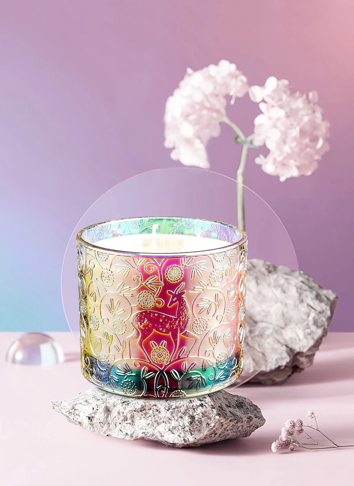 Unique deer gradual change pattern luxury empty glass candle jars