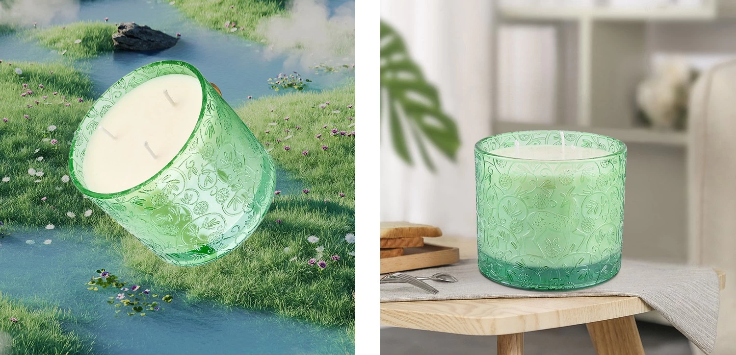 Wholesale Home Decoration Green Deer Pattern Glass Candle Jar