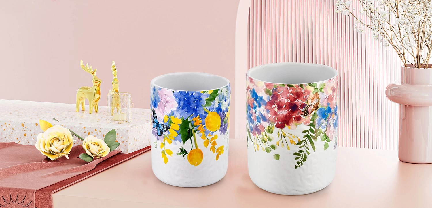 Custom applique printing ceramic candle jars for home decor wedding