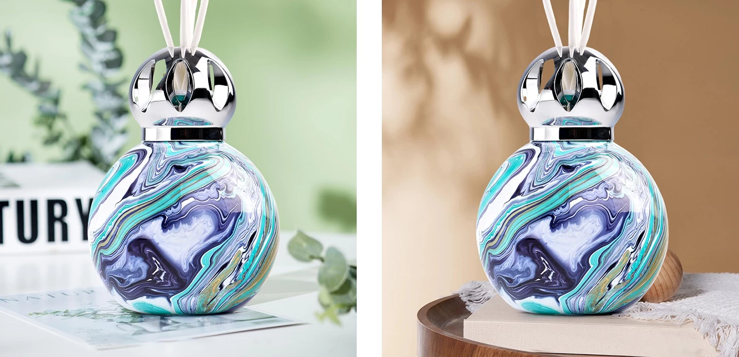 Luxury home custom marbled blue round bottoming aromatherapy diffuser bottle