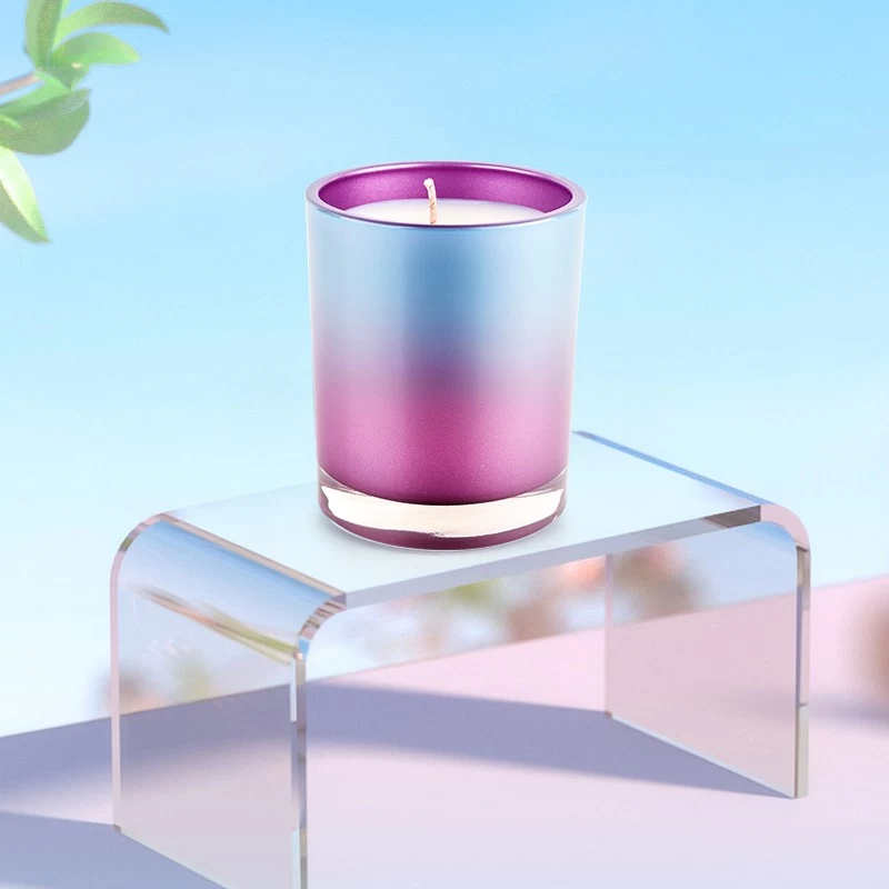 Contenitore per candele in vetro con bordo dritto da 10 once, decorazione blu sfumata viola