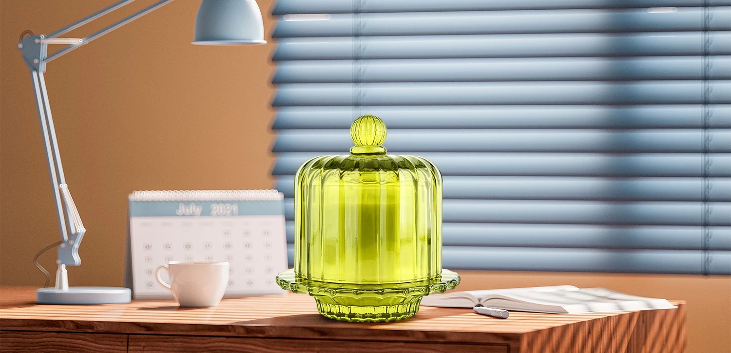 Custom Bell Jar Empty Green Glass Candle Jar With Lid Supplier