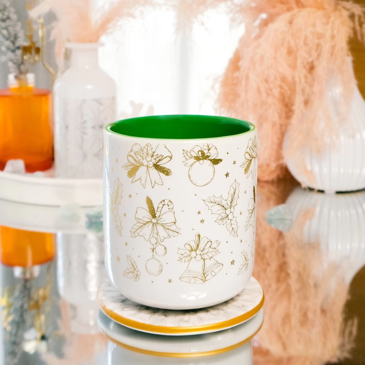 Luxus-Keramikkerzengläser mit Weihnachtsapplikationsdruck im Großhandel