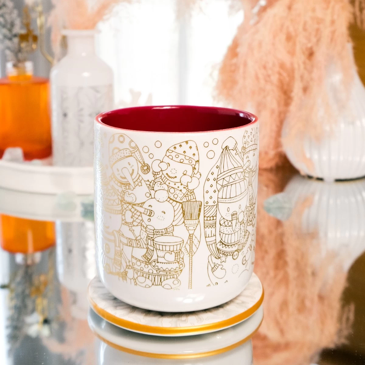 Unique christmas applique printing luxury empty ceramic candle jars
