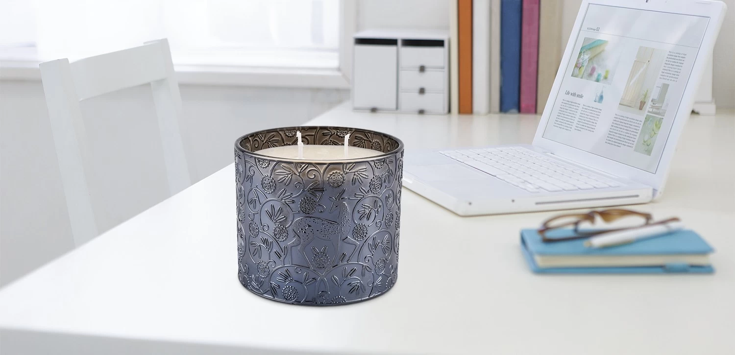 Wholesale black glass candle jars deer pattern candle jars for candle making