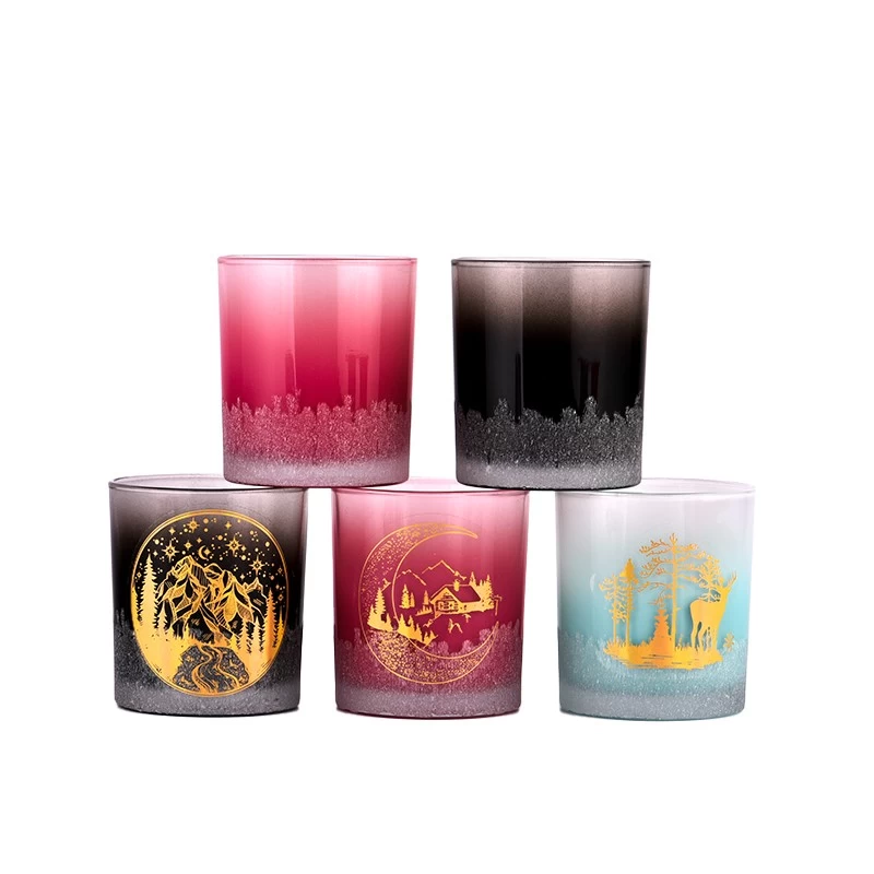 Wholesale christmas hand applique gradient black glass candle jars  for candle making