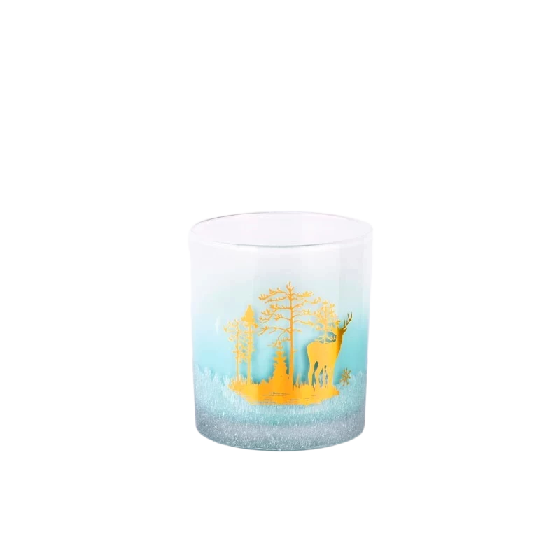 Custom christmas hand applique gradient sky blue glass candle jars wholesale