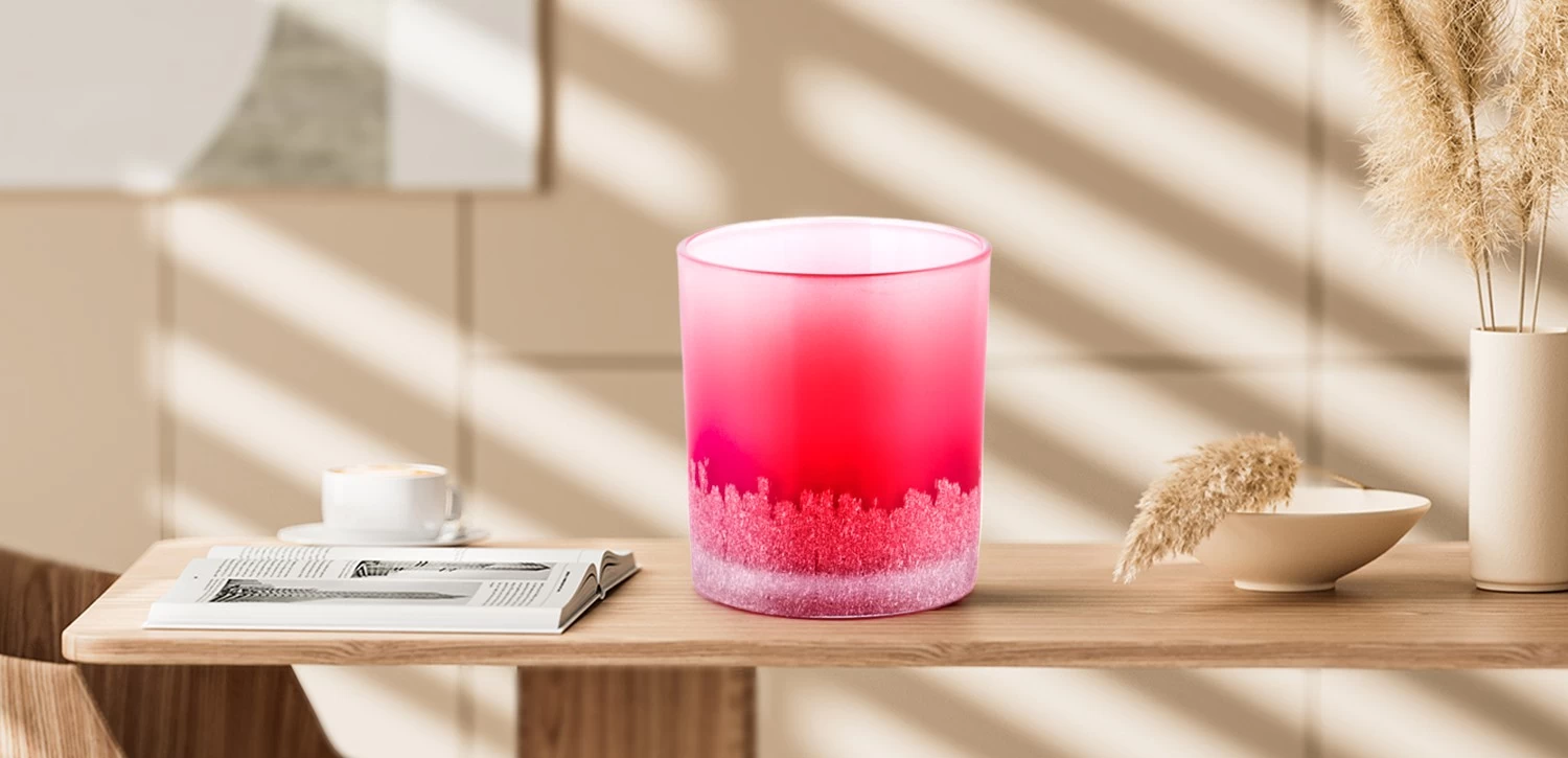 Gradient color sprayed glass candle jars with engraved