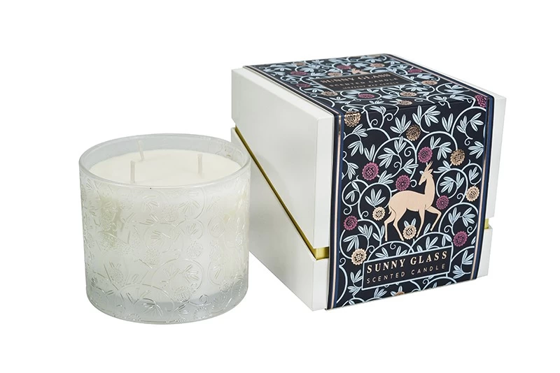 Wholesale blue tibetan antelope pattern glass candle holder packaging box gift box
