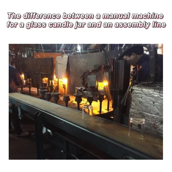 The difference between a manual machine for a glass candle jar and an assembly line