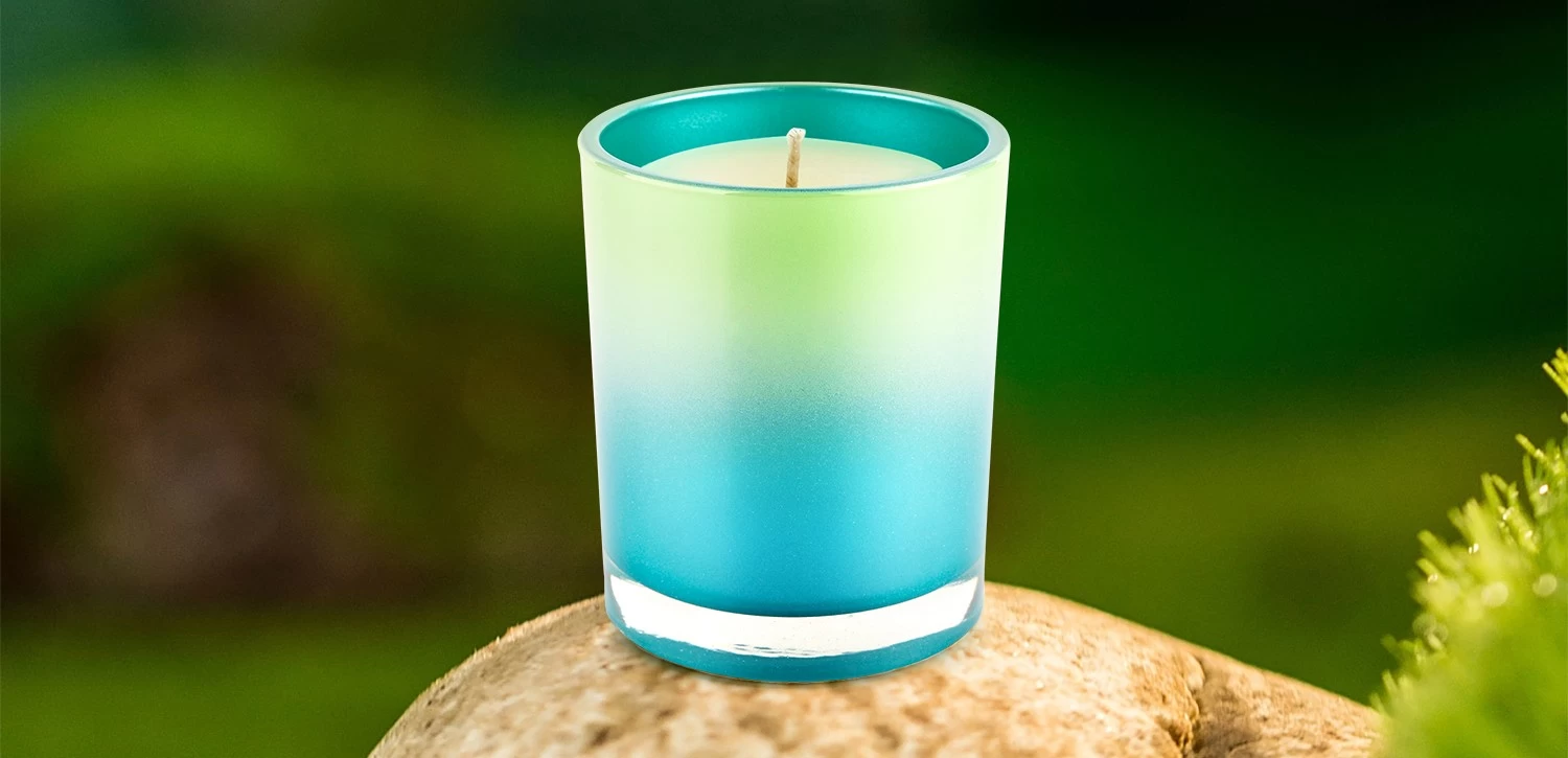 Wholesale Straight Edge Glass Candle Container Cyan Gradient Green