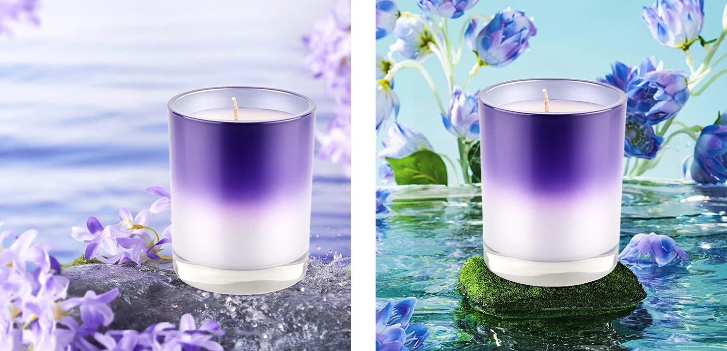 289ml Straight Edge Glass Candle Container White Gradient Purple Wholesale