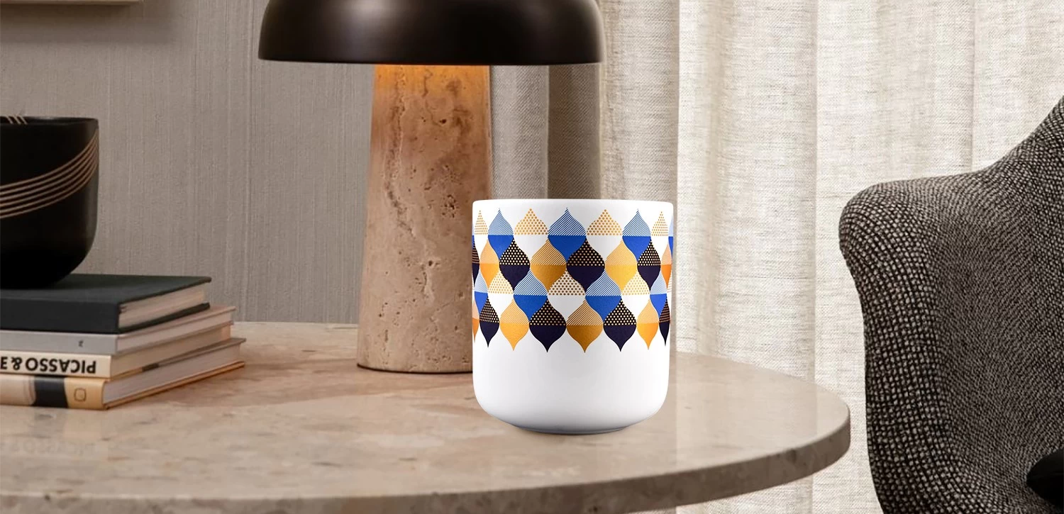 Modern custom 427ml multi-color geometric pattern rubber paint ceramic candle holder