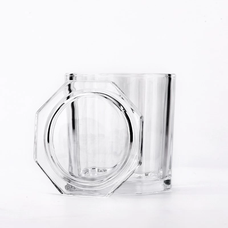 691ml octagmlonal with lid glass candle holder manufacturer wholesale