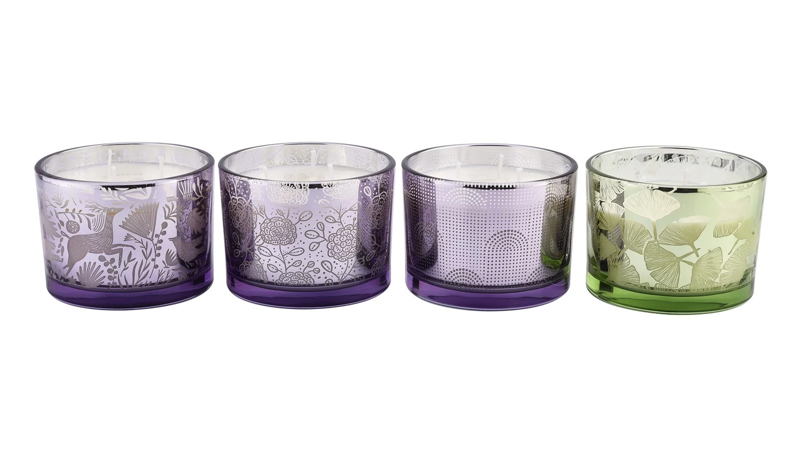 Custom 500ml three-core purple polka dot geometric design glass candle jar