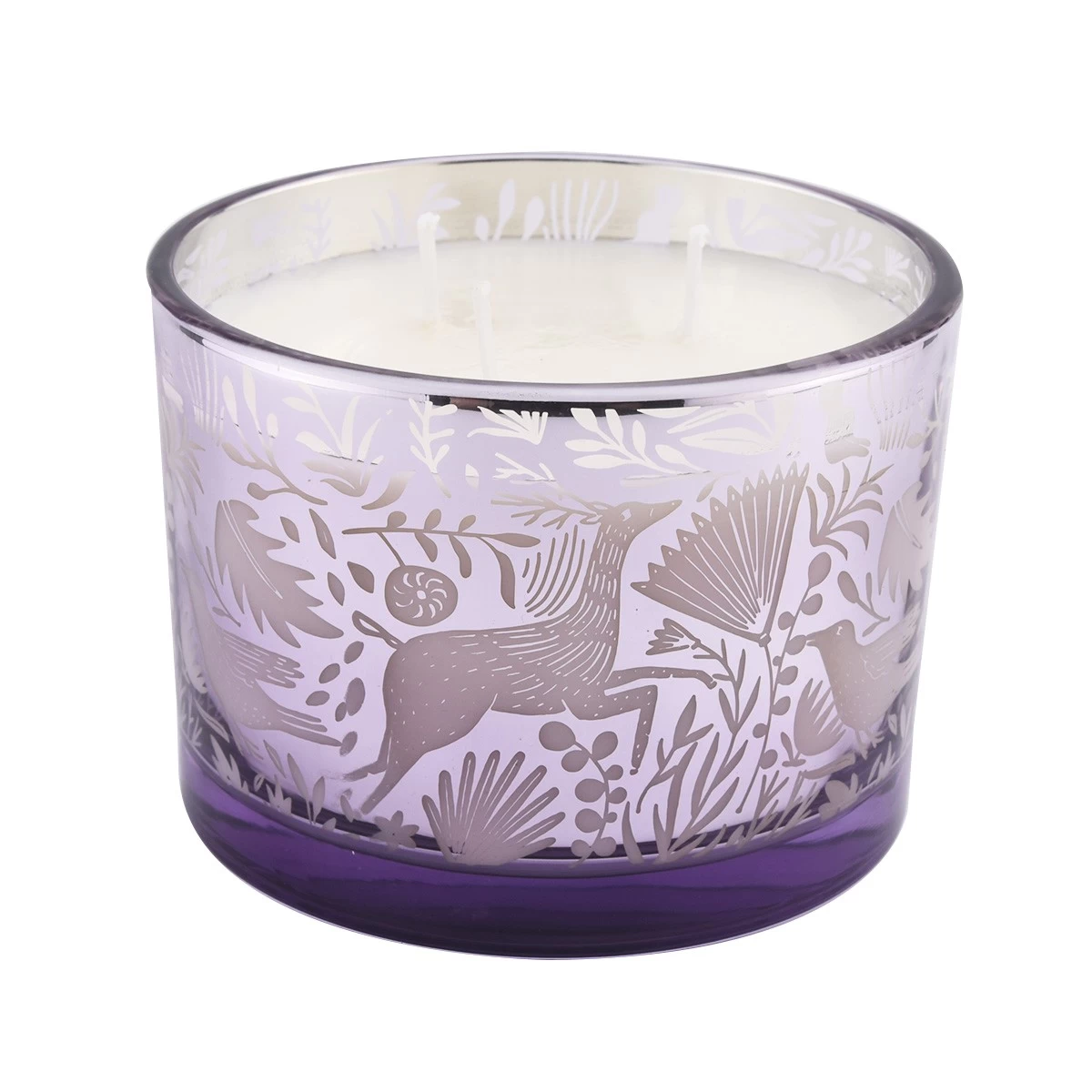 Custom 500ml three-core purple polka dot geometric design glass candle jar
