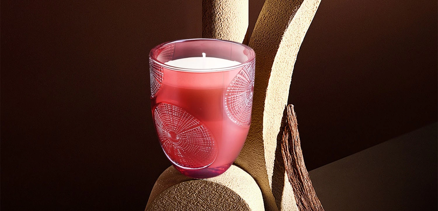 Wholesale ring pattern red glass candle jar for candle making