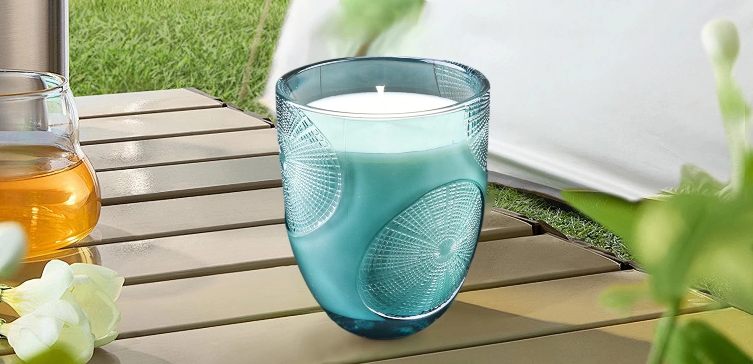 Modern custom turquoise glass candle jar luxury wholesale wedding decoration for candle making