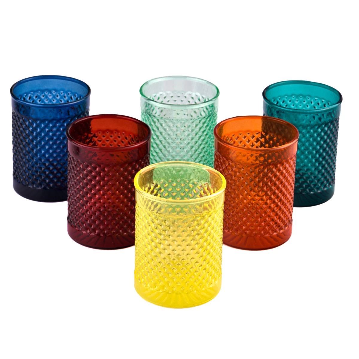 China Wholesale dimpled grain pattern yellow empty jar glass candle jar home decoration manufacturer