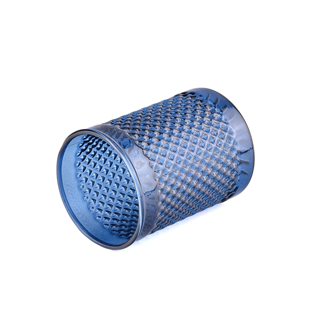 China Custom recessed grain pattern blue glass candle jars for candle making manufacturer