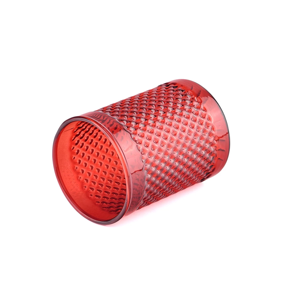 China Customized empty recessed grain pattern red glass candle jars for wedding decoration manufacturer