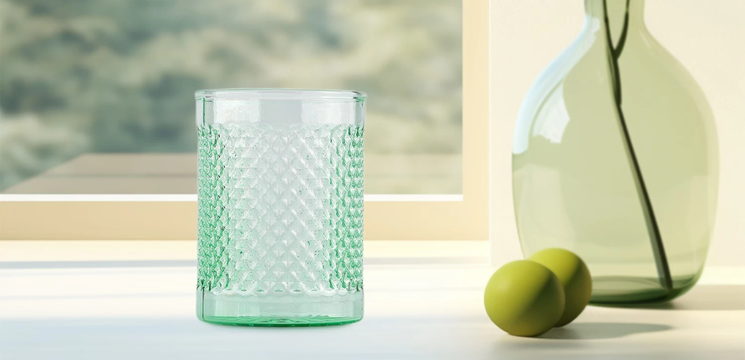 Wholesale premium color light green recessed grain glass candle jar