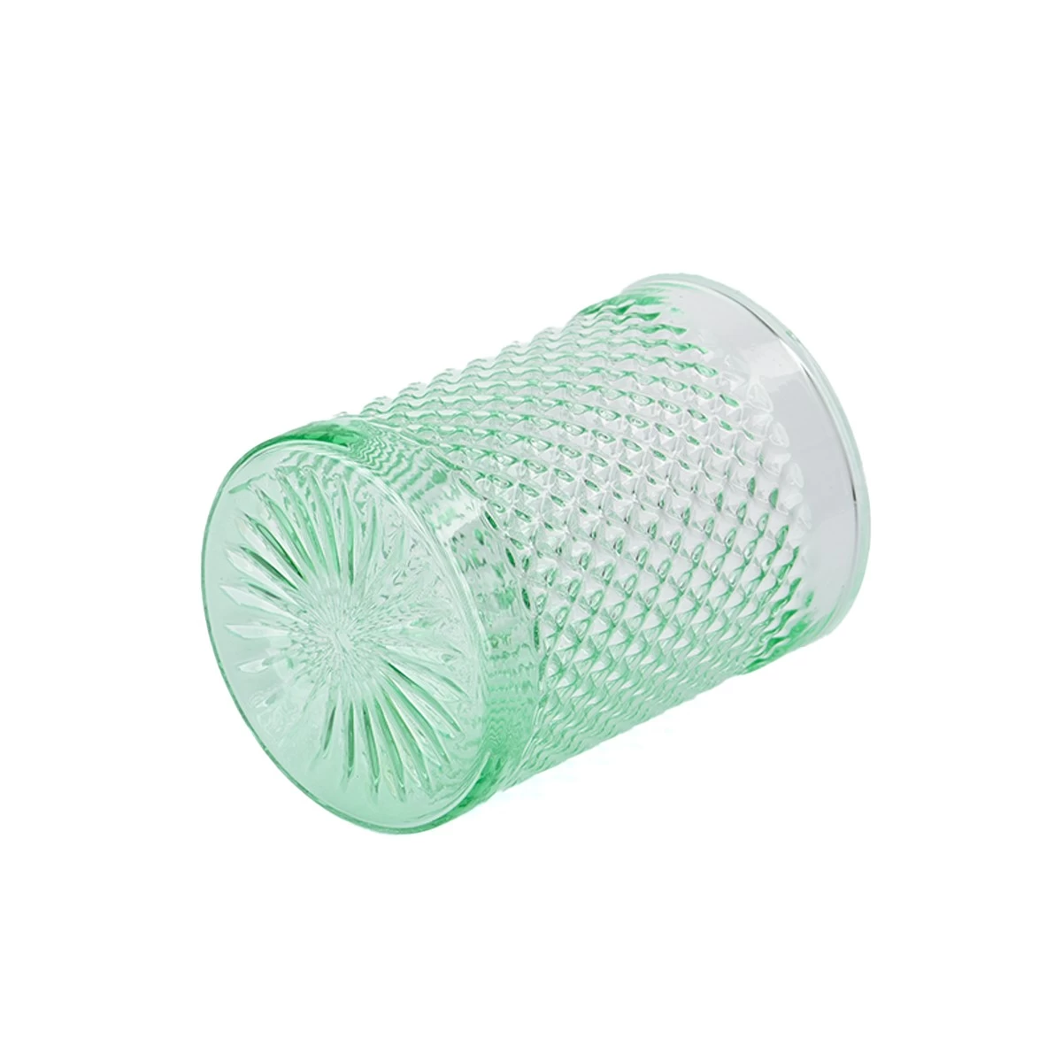 China Wholesale premium color light green recessed grain glass candle jar manufacturer