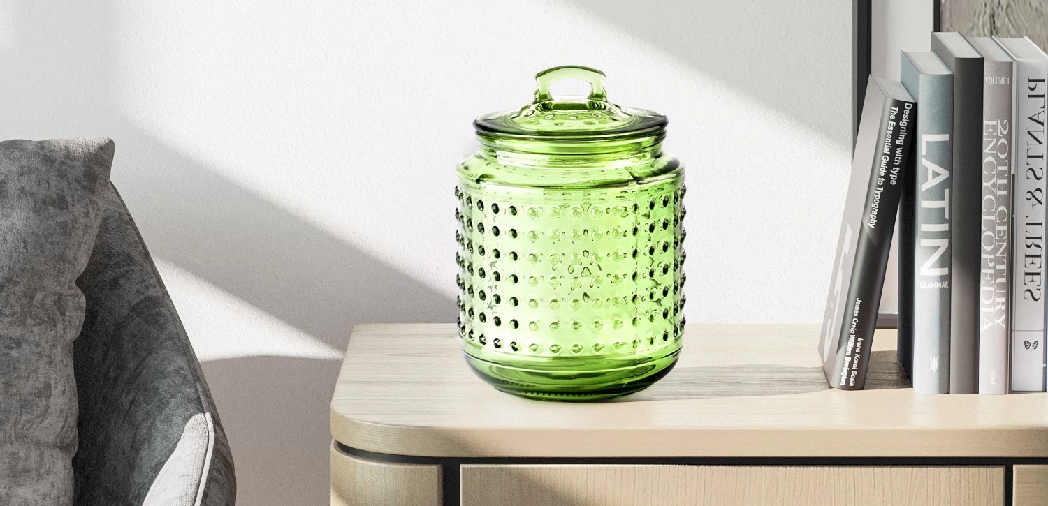 Wholesale bulk empty green spot glass candle jar with lids