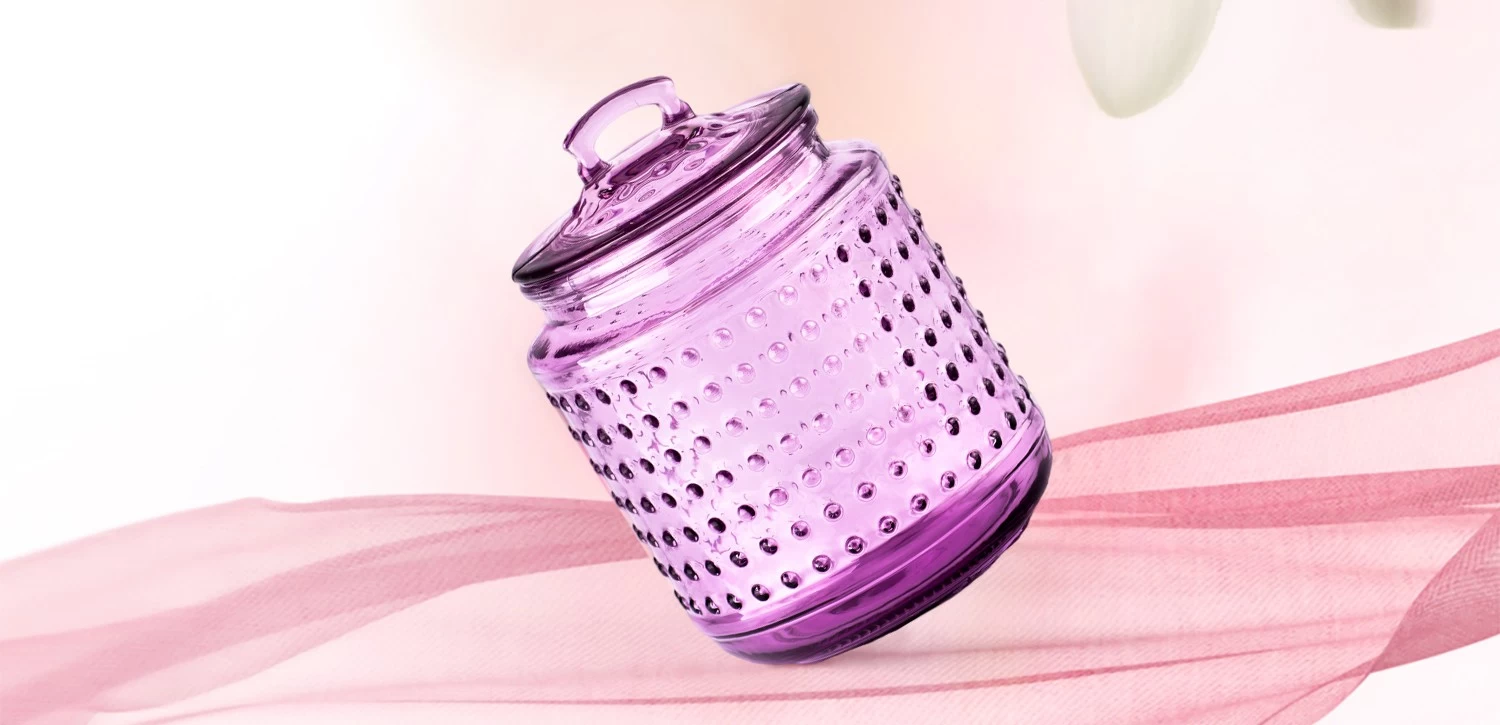 Luxury empty purple spot glass candle jar with lids for home decor
