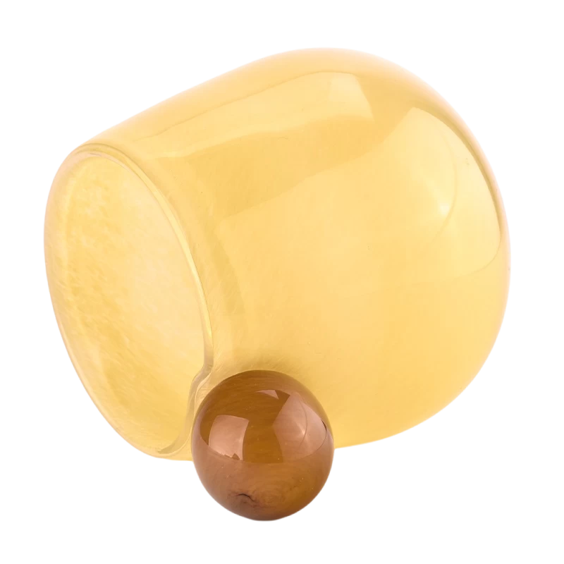 China Wholesale yellow glass candle holder with ball handle candle containers manufacturer