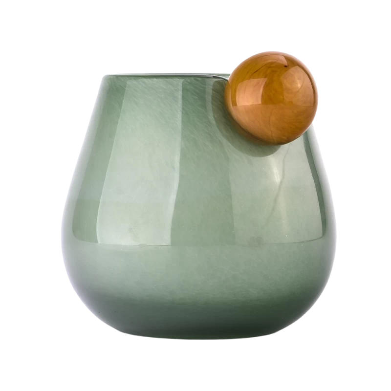 Wholesale yellow glass candle holder with ball handle candle containers