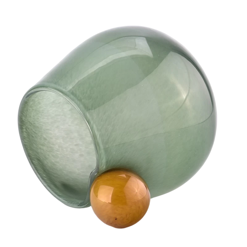 China Newly designed home decor green glass candle holder with ball handle manufacturer