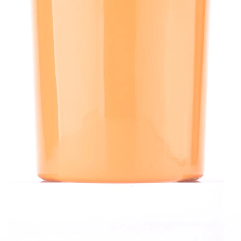China Wholesale large flat bottom inside red outside orange glass candle holder with wooden lids manufacturer