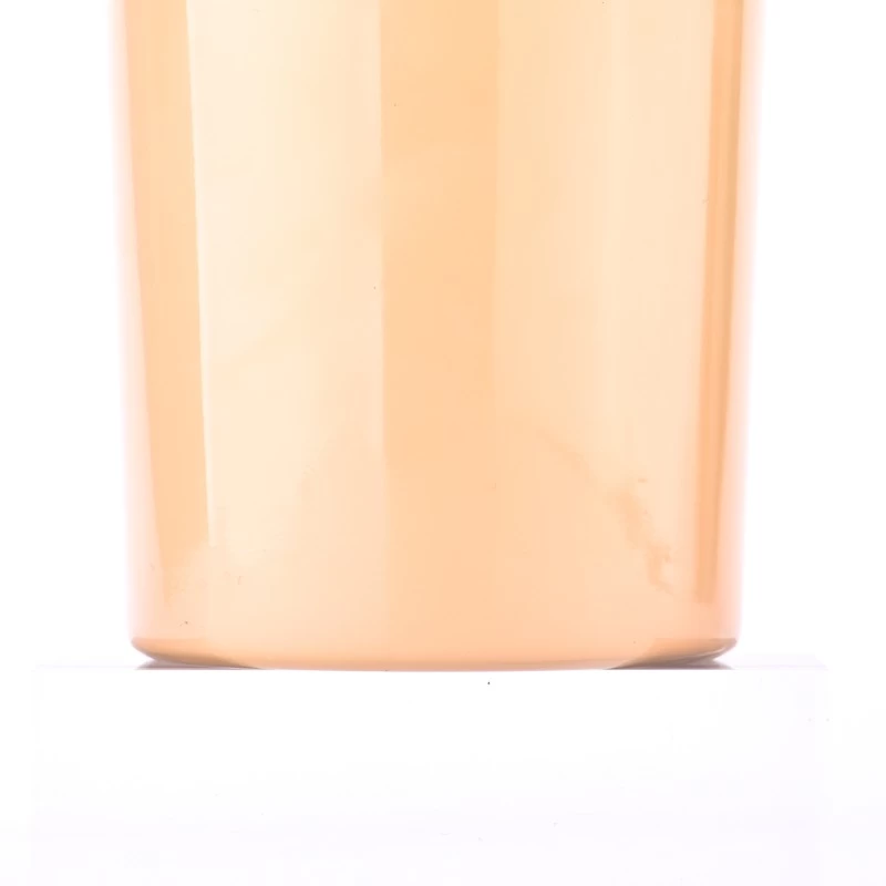 China Newly designed inside green outside apricot glass candle holder with wooden lids home decor manufacturer