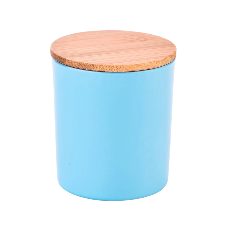 Cina Portacandele in vetro blu personalizzato con fondo piatto grande nordico all'interno viola e esterno con coperchi in legno produttore