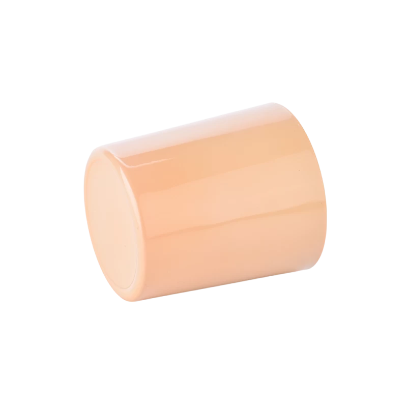 China Newly designed inside green outside apricot glass candle holder with wooden lids home decor manufacturer