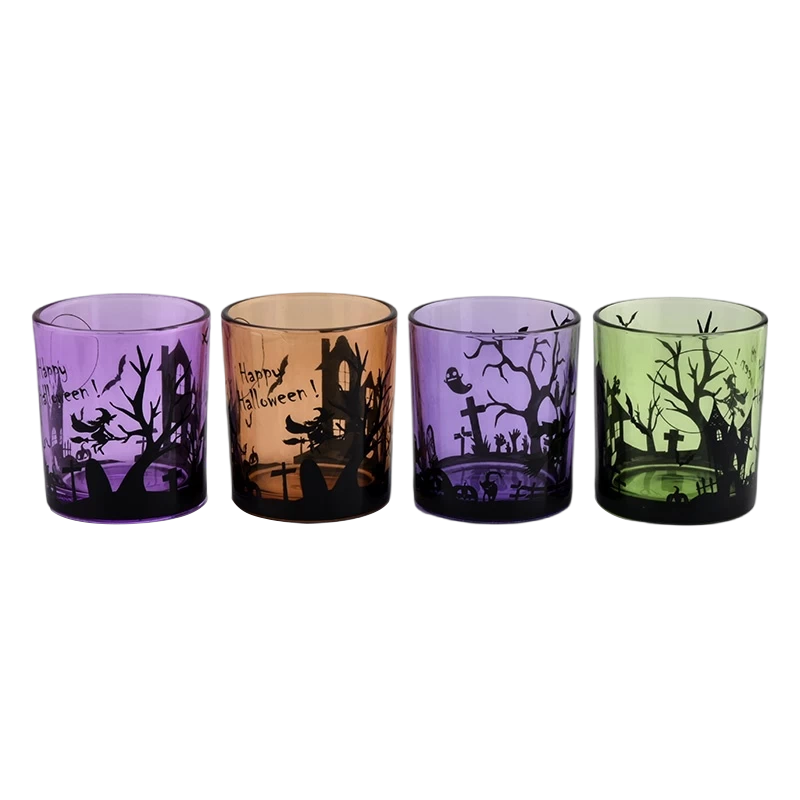 Wholesale halloween clear green glass candle jars for holiday decorations