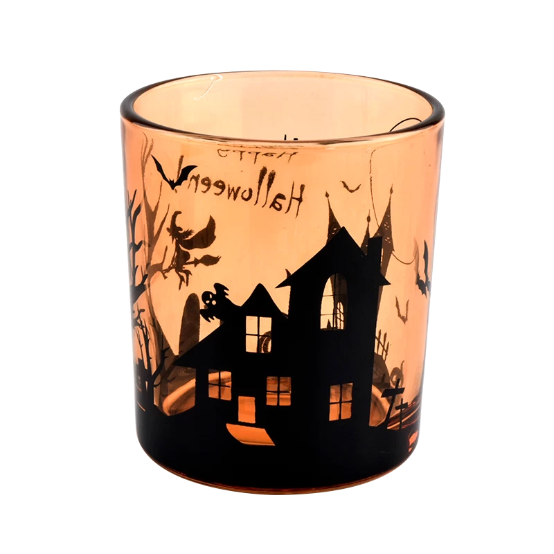 Wholesale halloween clear green glass candle jars for holiday decorations