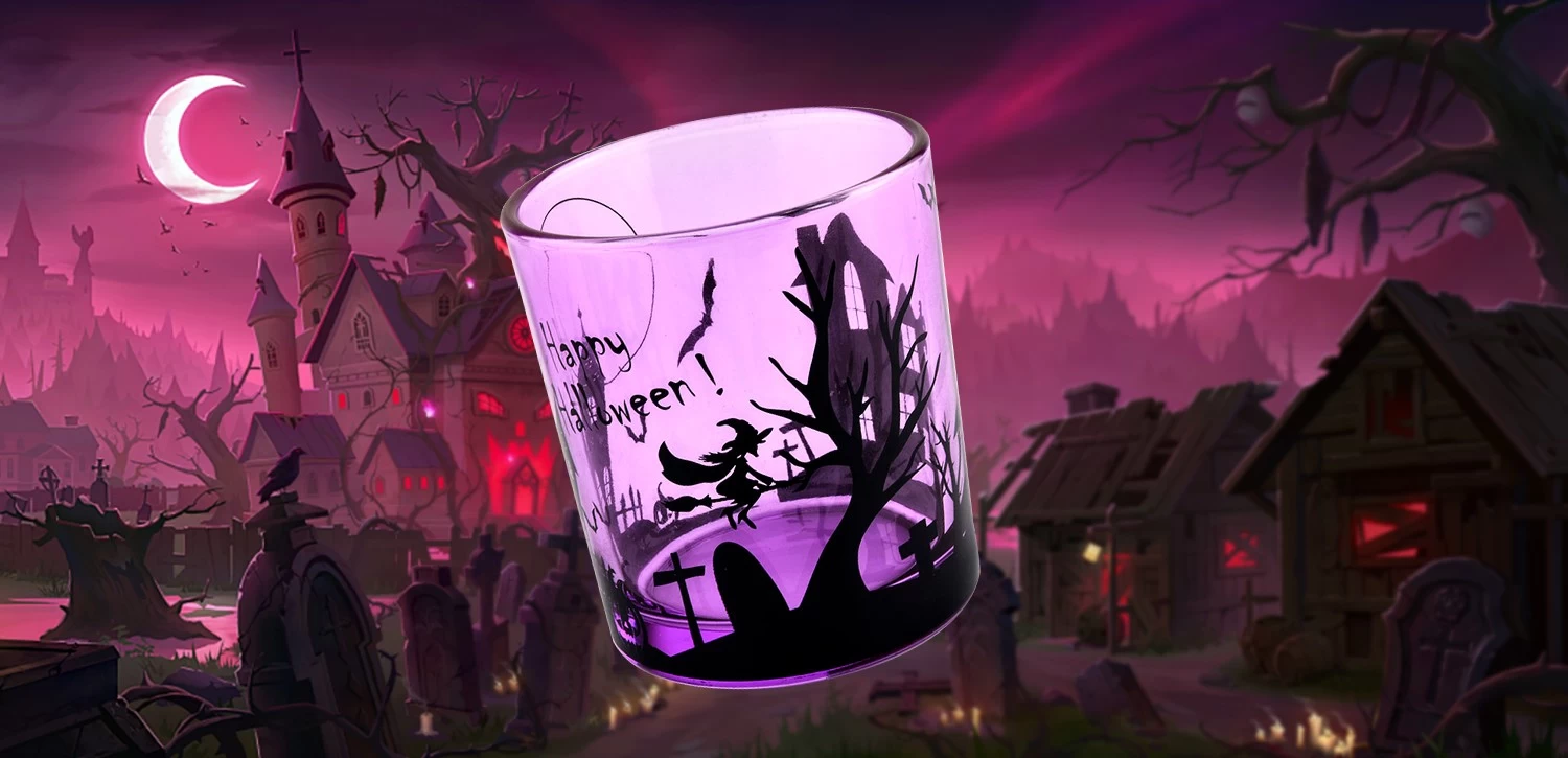 Custom ligth purple halloween graffiti glass candle jar