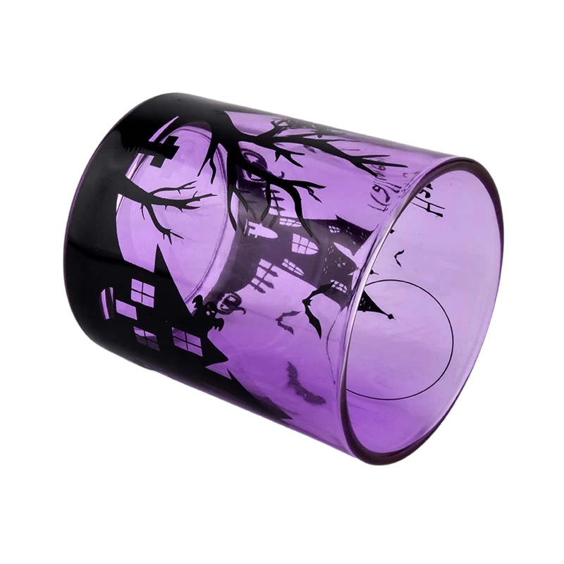 China Custom ligth purple halloween graffiti glass candle jar manufacturer