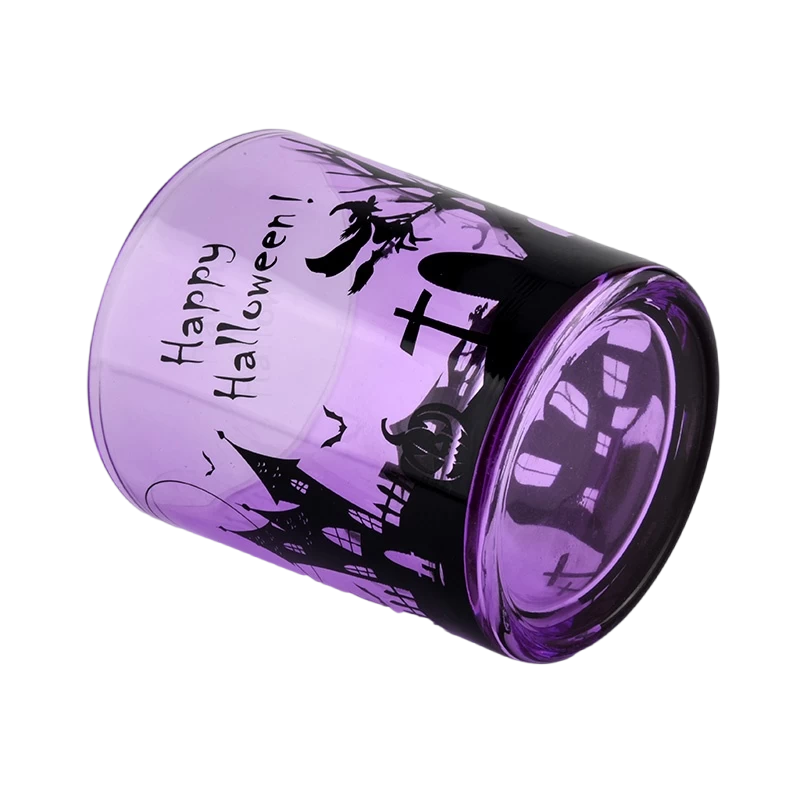 China Custom ligth purple halloween graffiti glass candle jar manufacturer