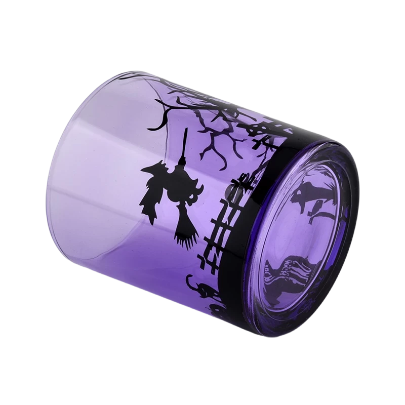 China Manufacturers direct custom purple halloween graffiti decorated empty glass candle jars manufacturer