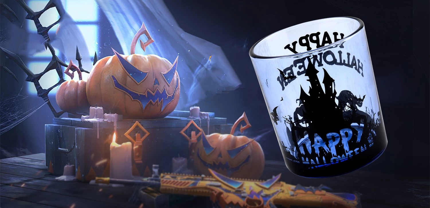 Wholesale halloween graffiti blue glass candle jars decorated for the holiday